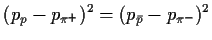 $\displaystyle (p_p-p_{\pi^+})^2 =(p_{\bar
p}-p_{\pi^-})^2$